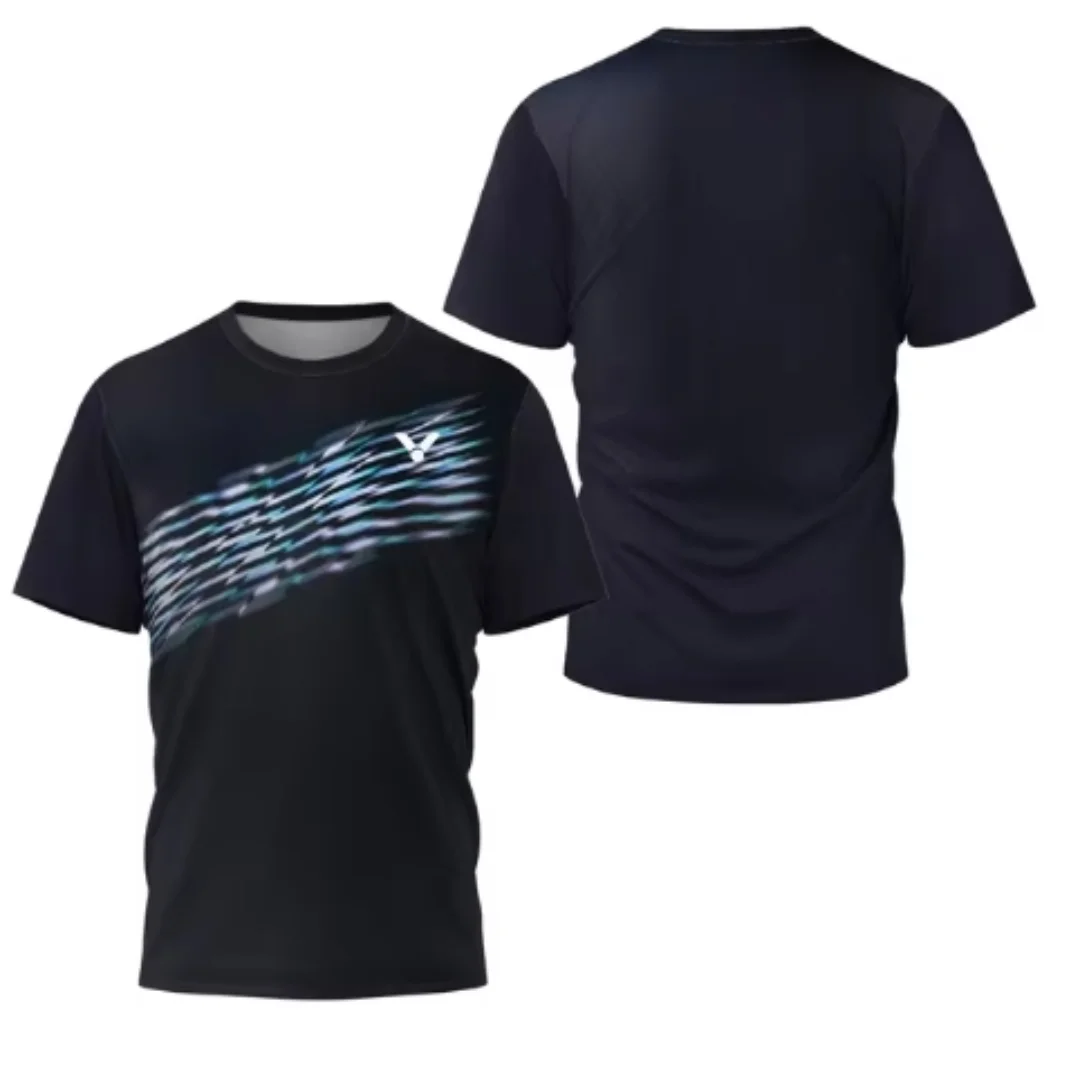 Table Tennis China - レーザーネオンプリントメンズバドミントンTシャツ高級ブランド半袖夏新作売れ筋卓球Tシャツ速乾性