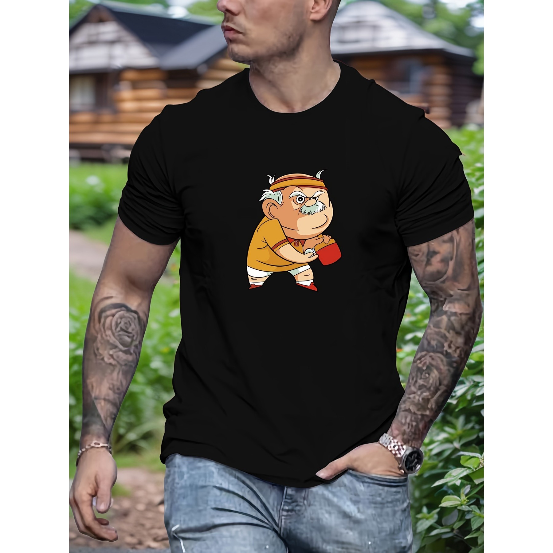 Table Tennis Graphics - 面白い老人卓球グラフィック Tシャツ男性カジュアル夏通気性半袖コットン Tシャツ
