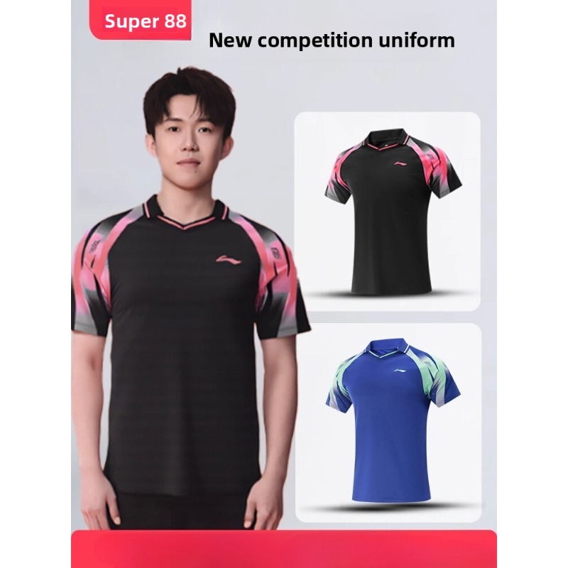 Table Tennis China - 李寧卓球プロトレーニングスーツセット、速乾性通気性半袖ショートパンツ、男性と女性のスポーツトップス