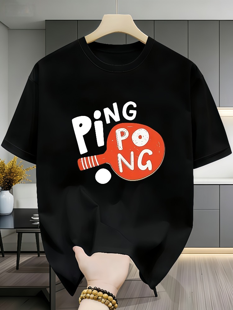 メンズカジュアル卓球グラフィックコットンTシャツ、ピンポンバ - Table Tennis Graphics のレビューと価格