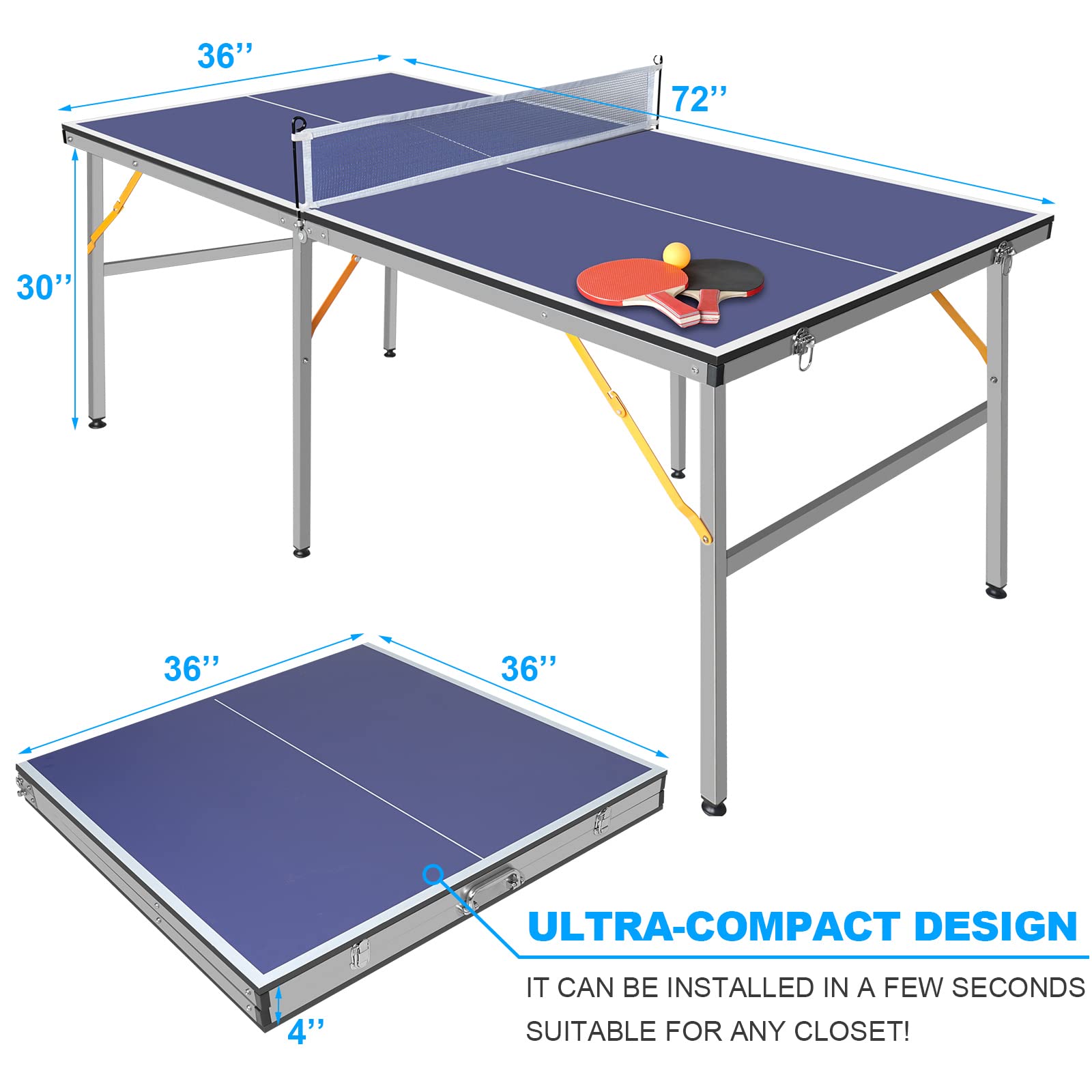 6×3フィートのポータブル卓球台、プロ仕様のテーブルテニス台 - Table Tennis Usa Team のレビューと価格